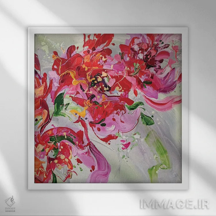 تابلو سهتکه گلدار ۳ اثر آنا چر - نمای قابدار سفید