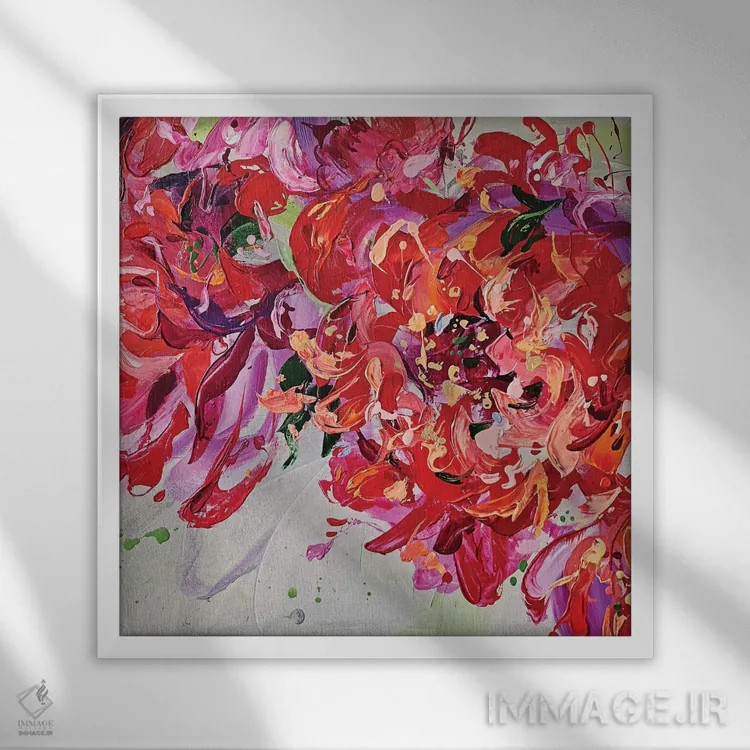 تابلو سهتکه گلدار ۲ اثر آنا چر - نمای قابدار سفید