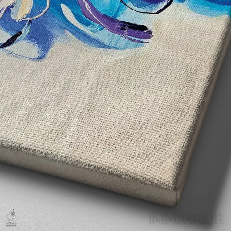 تابلو گلهای آبی اثر آنا چر - نمای نزدیک بافت بوم