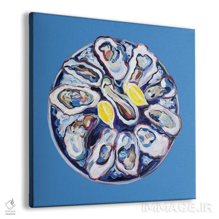 تابلو صدف روی بشقاب آبی اثر آلیس استراکر - نمای پرسپکتیو محصول