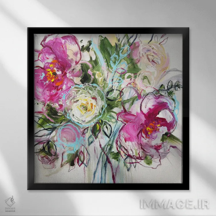 تابلو نجوای شکوفهها اثر آنا چر - نمای قابدار مشکی