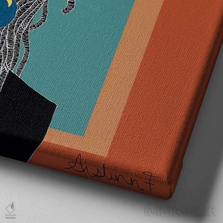 تابلو پرندهٔ در قفس اثر آیسلین اف - نمای نزدیک بافت بوم