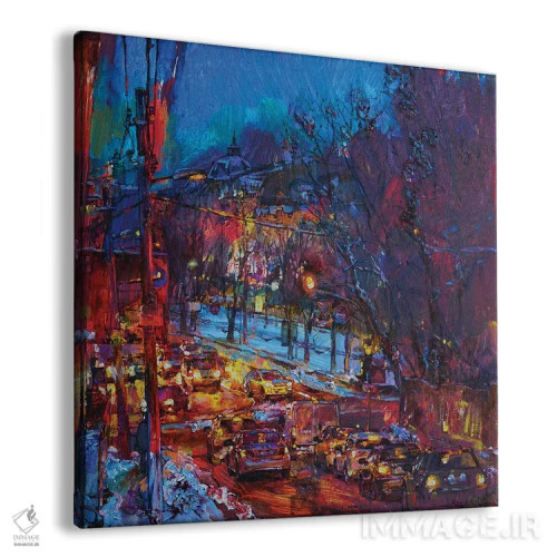 تابلو منظرهٔ شب زمستانی شهر اثر اندریی کوتساچنکو - نمای پرسپکتیو محصول