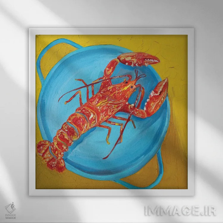 تابلو خرچنگ نارنجی در دیگ اثر آلیس استراکر - نمای قابدار سفید