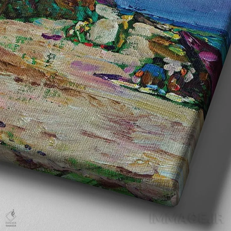 تابلو پیکنیک کنار دریا اثر اندریی کوتساچنکو - نمای نزدیک بافت بوم