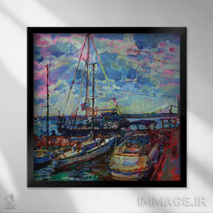 تابلو منظرهٔ دریایی با قایقهای بادبانی اثر اندریی کوتساچنکو - نمای قابدار مشکی