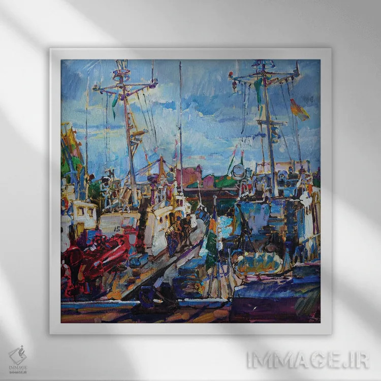 تابلو قایقها در زیر نور خورشید اثر اندریی کوتساچنکو - نمای قابدار سفید