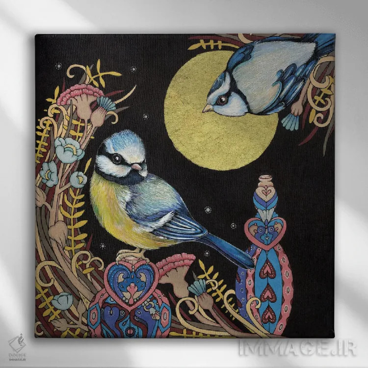 تابلو کمرزرآبیها (پرندگان کوچک) اثر آنیتا اینوراریتی - نمای روبهرو روی دیوار