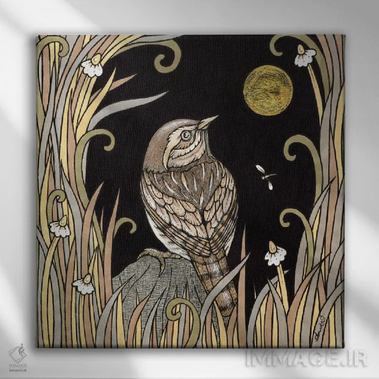 تابلو پرنده جنبانک پنهانشده (Wren: نوعی پرنده) اثر آنیتا اینوراریتی - نمای روبهرو روی دیوار