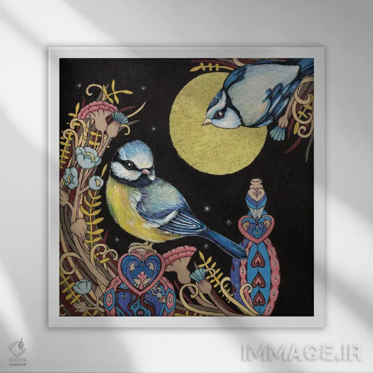 تابلو کمرزرآبیها (پرندگان کوچک) اثر آنیتا اینوراریتی - نمای قابدار سفید