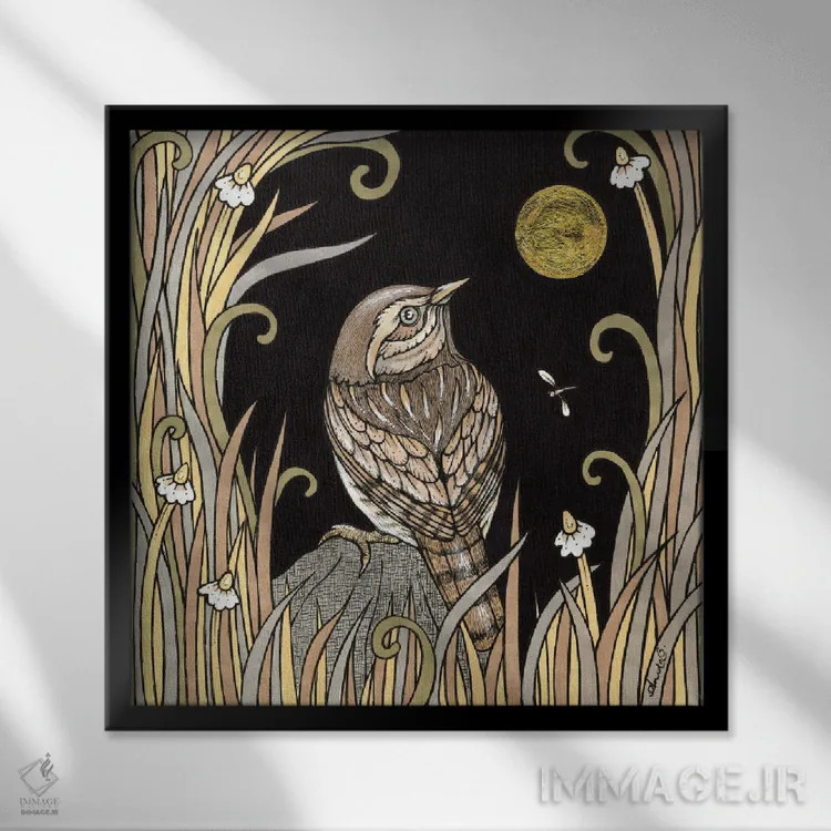 تابلو پرنده جنبانک پنهانشده (Wren: نوعی پرنده) اثر آنیتا اینوراریتی - نمای قابدار مشکی