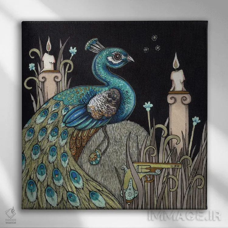 تابلو خانم پیکاک اثر آنیتا اینوراریتی - نمای روبهرو روی دیوار