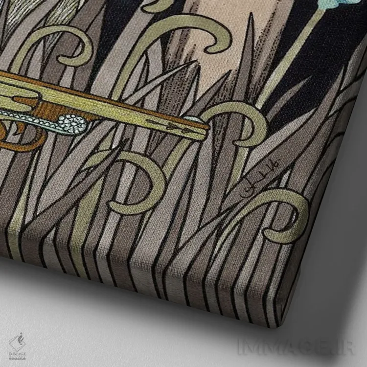 تابلو خانم پیکاک اثر آنیتا اینوراریتی - نمای نزدیک بافت بوم