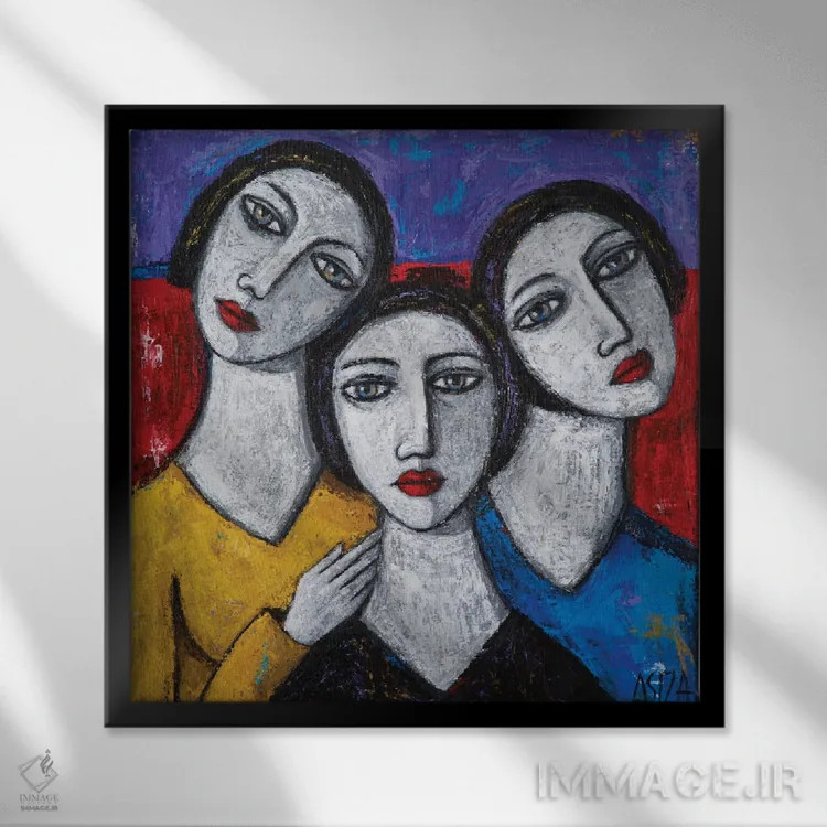 تابلو مادر و دختران اثر آسایزا - نمای قابدار مشکی