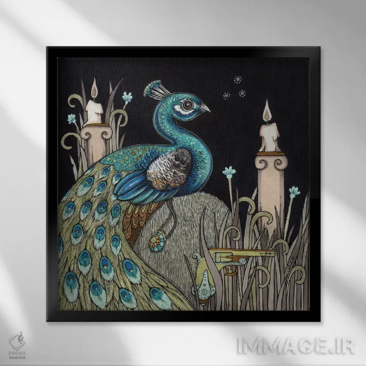 تابلو خانم پیکاک اثر آنیتا اینوراریتی - نمای قابدار مشکی