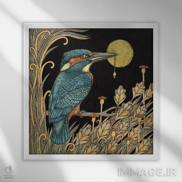 تابلو مرغ ماهیخوار (پرنده) اثر آنیتا اینوراریتی - نمای قابدار سفید