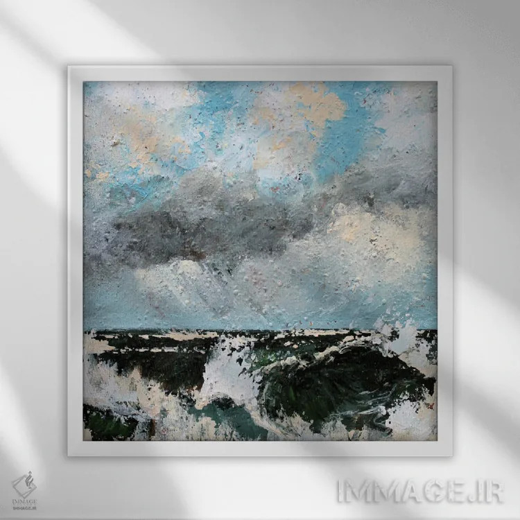 تابلو طوفان در اقیانوس اثر الکساندرا جاگودا - نمای قابدار سفید
