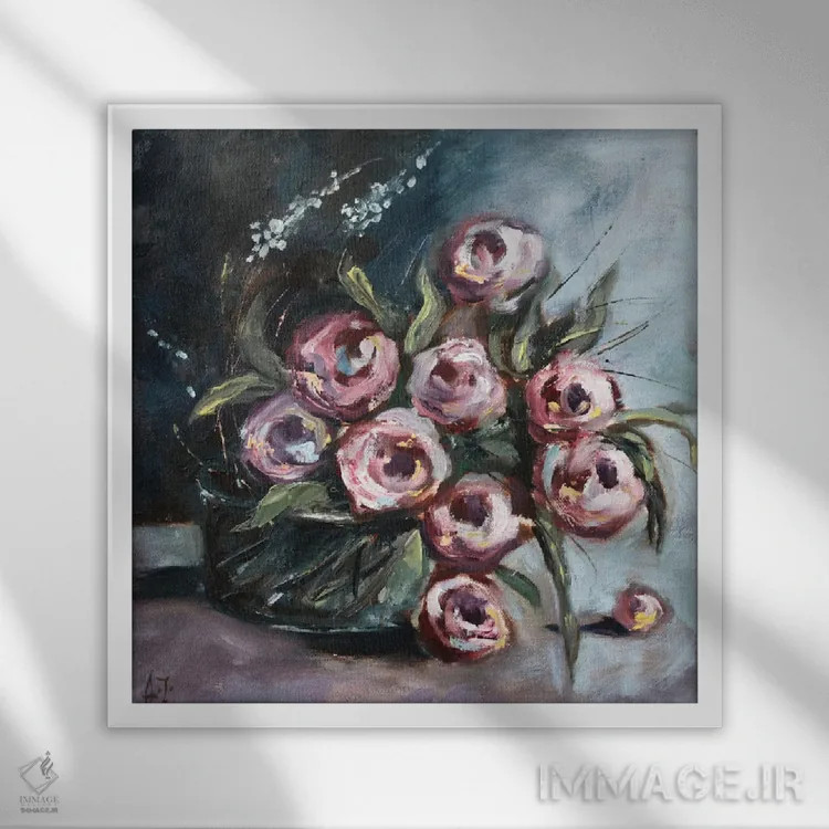 تابلو رزهای تیره اثر الکساندرا جاگودا - نمای قابدار سفید
