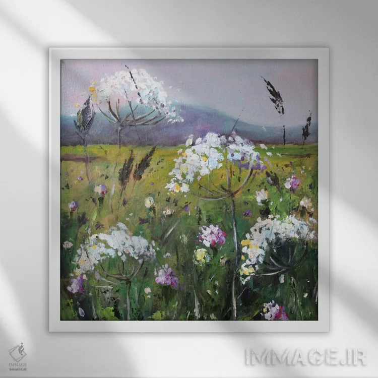 تابلو گلهای وحشی سفید اثر الکساندرا جاگودا - نمای قابدار سفید