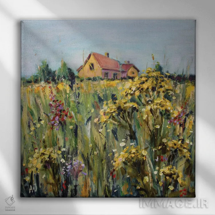 تابلو تانسی در چمنزار (گیاه دارویی) اثر الکساندرا جاگودا - نمای روبهرو روی دیوار