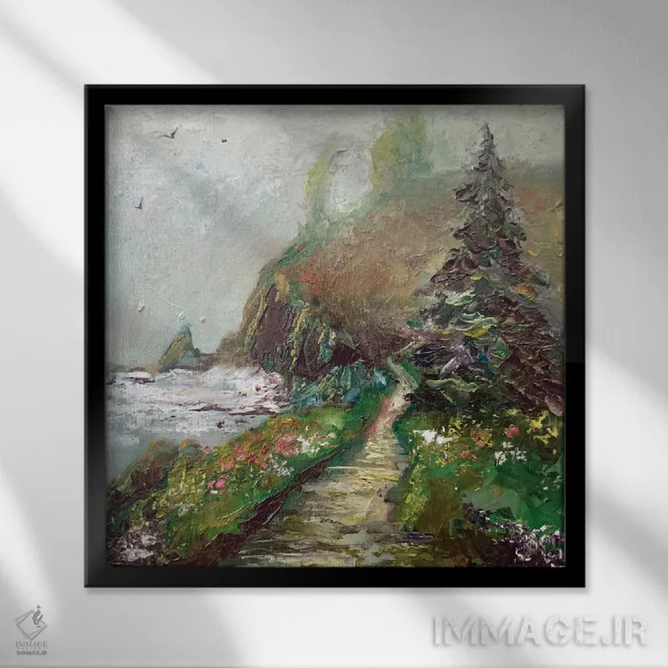 تابلو درخت کاج در ساحل اثر الکساندرا جاگودا - نمای قابدار مشکی