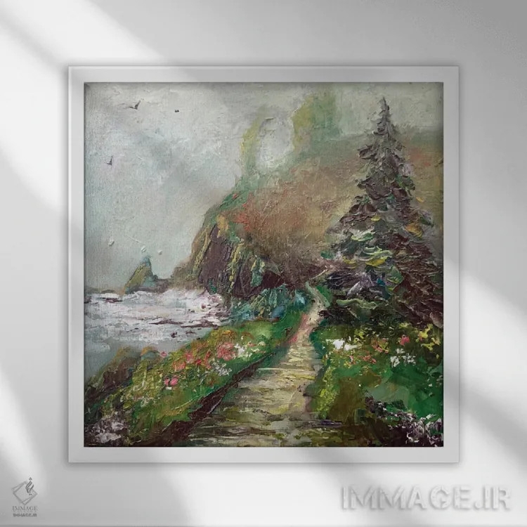 تابلو درخت کاج در ساحل اثر الکساندرا جاگودا - نمای قابدار سفید