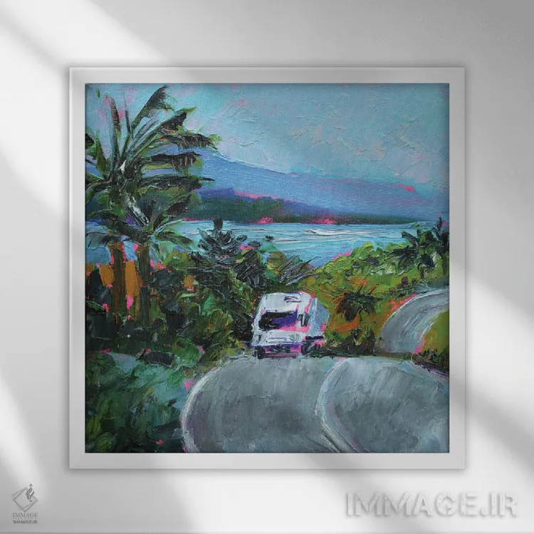 تابلو جادهی هاوایی اثر الکساندرا جاگودا - نمای قابدار سفید