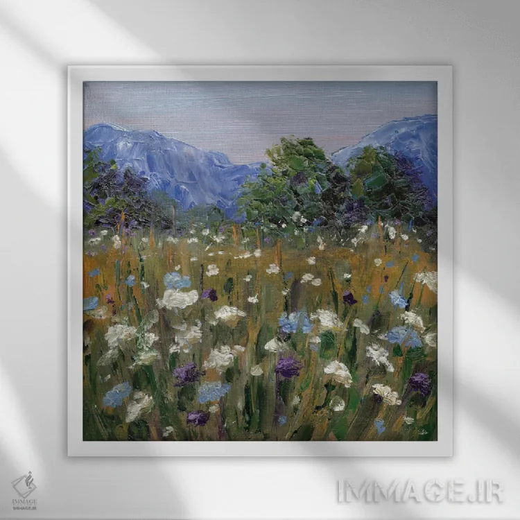 تابلو کوهستانهای آبی اثر الکساندرا جاگودا - نمای قابدار سفید