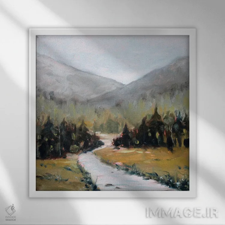 تابلو رودخانه کوهستانی اثر الکساندرا جاگودا - نمای قابدار سفید