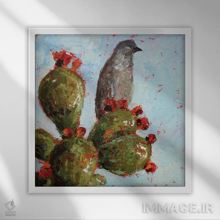 تابلو فنچ (نوعی پرنده کوچک) اثر الکساندرا جاگودا - نمای قابدار سفید