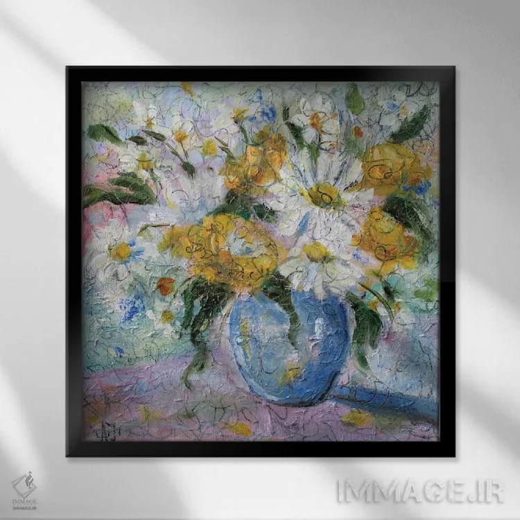 تابلو دسته گل گلهای مروارید صحرایی اثر الکساندرا جاگودا - نمای قابدار مشکی