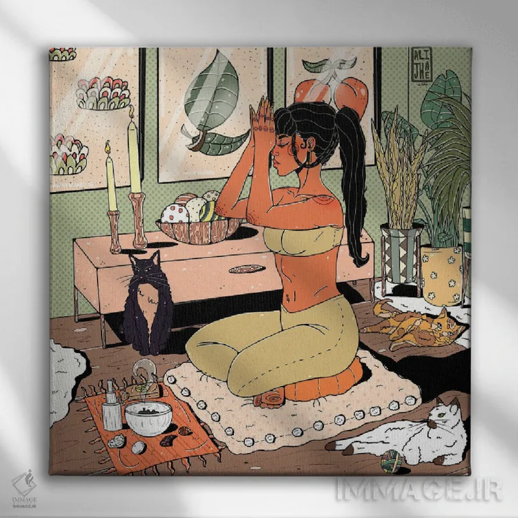 تابلو سه گربه اثر علیجاه وست - نمای روبهرو روی دیوار