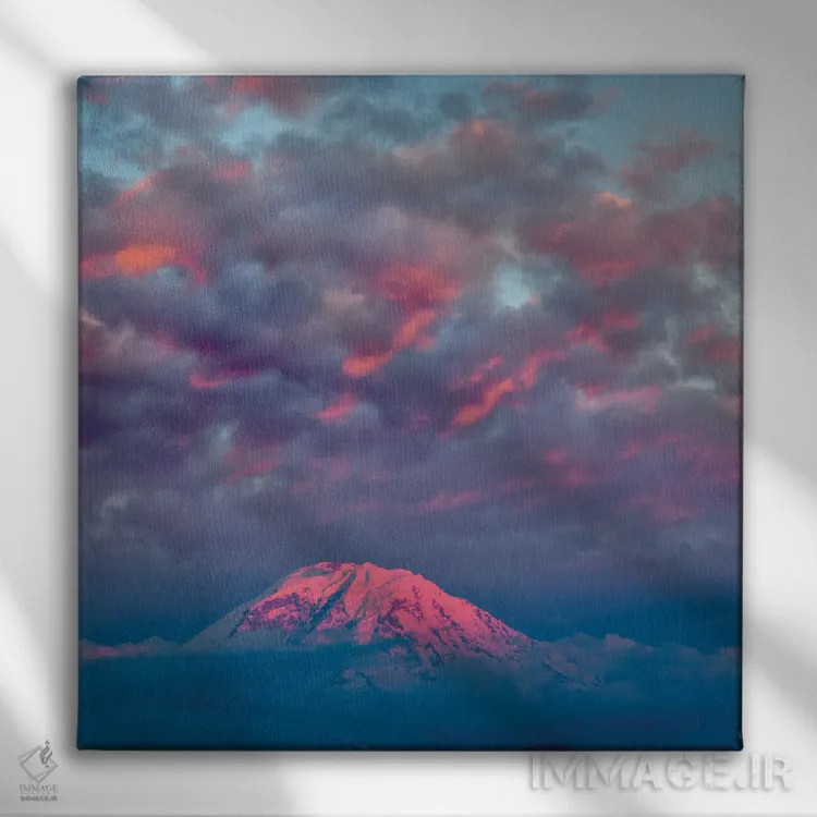 تابلو کوه رینیر در غروب، ایالت واشنگتن اثر آدام جونز - نمای روبهرو روی دیوار