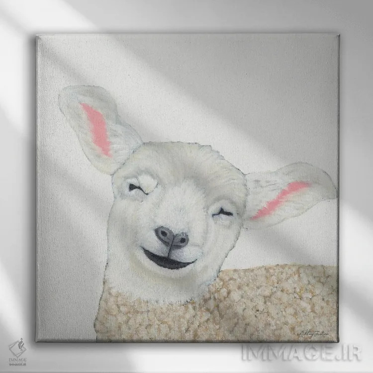 تابلو گوسفند خندان اثر اشلی جاستیس - نمای روبهرو روی دیوار