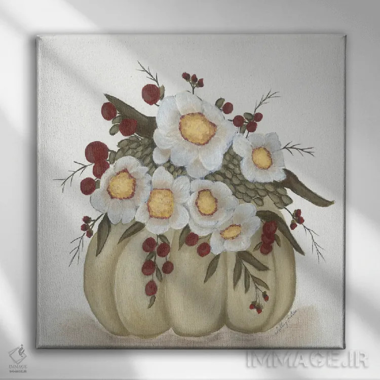 تابلو کدو تنبل گلدار اثر اشلی جاستیس - نمای روبهرو روی دیوار