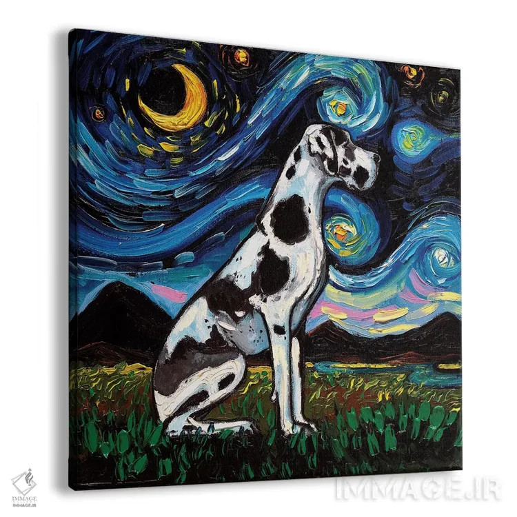 تابلو شب گریٹ باور هارلکین (سگ لکهدار) اثر آجا تریر - نمای پرسپکتیو محصول