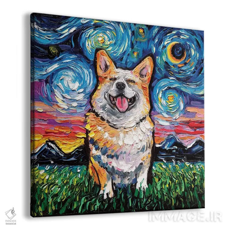 تابلو شب کورگی خندان اثر آجا تریر - نمای پرسپکتیو محصول