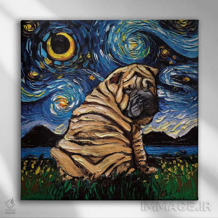 تابلو شب شارپی (نژاد سگ) اثر آجا تریر - نمای روبهرو روی دیوار