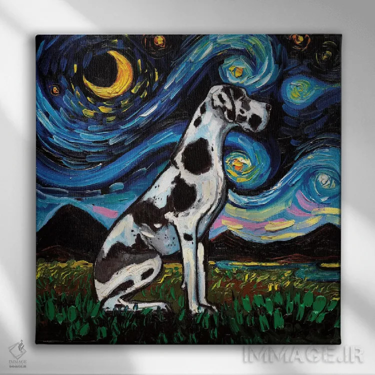 تابلو شب گریٹ باور هارلکین (سگ لکهدار) اثر آجا تریر - نمای روبهرو روی دیوار