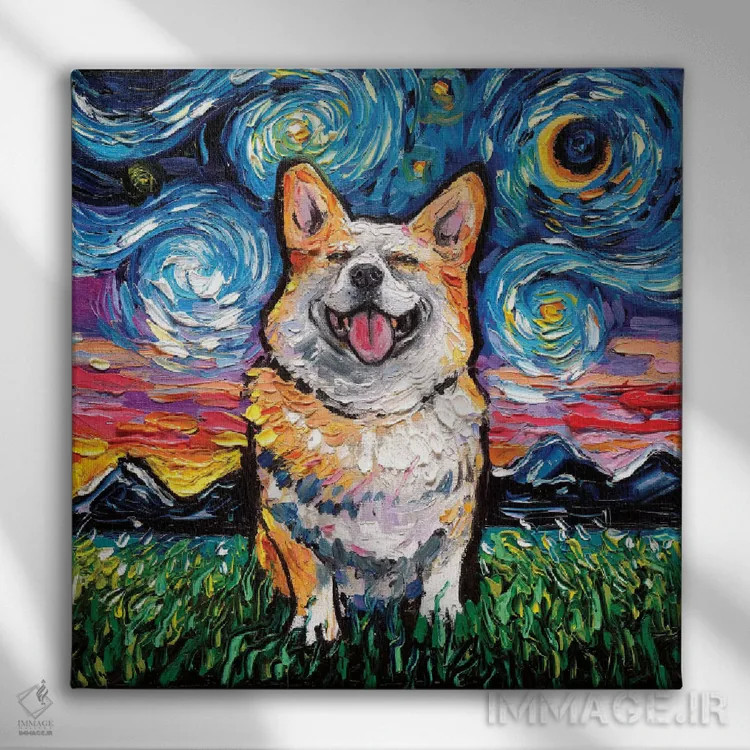 تابلو شب کورگی خندان اثر آجا تریر - نمای روبهرو روی دیوار