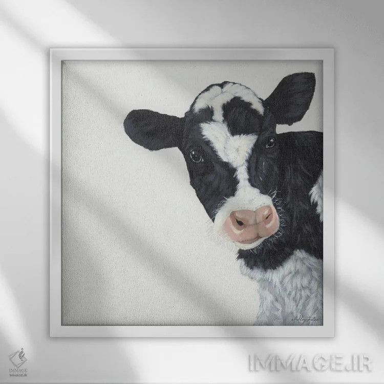تابلو گاو اثر اشلی جاستیس - نمای قابدار سفید
