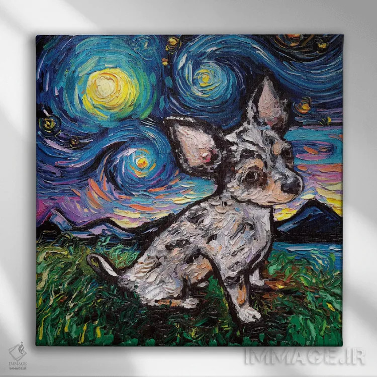 تابلو شب چیواوای مرل مینیاتوری اثر آجا تریر - نمای روبهرو روی دیوار