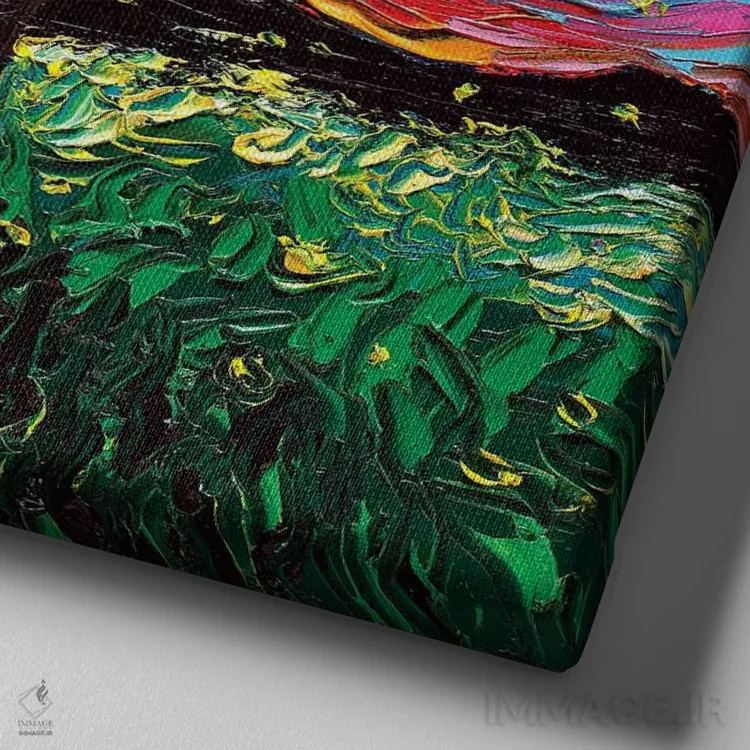 تابلو شب پودل سیاه اثر آجا تریر - نمای نزدیک بافت بوم