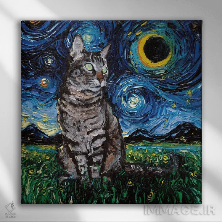 تابلو شب گربه ببرگونه اثر آجا تریر - نمای روبهرو روی دیوار