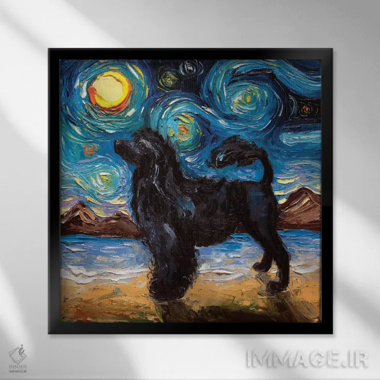 تابلو شب سگ آبی پرتغالی اثر آجا تریر - نمای قابدار مشکی