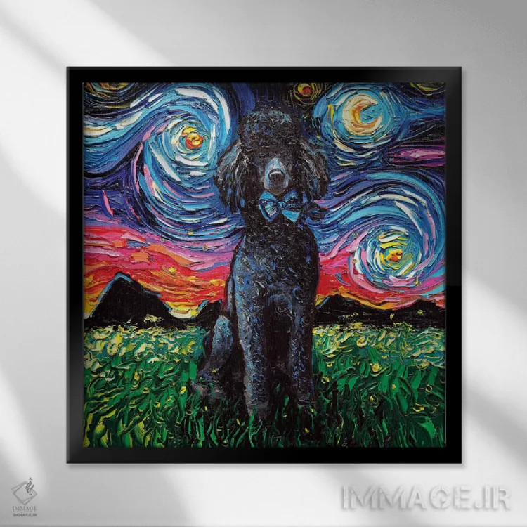 تابلو شب پودل سیاه اثر آجا تریر - نمای قابدار مشکی