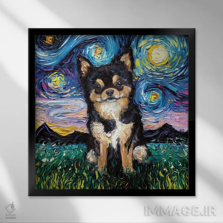 تابلو شب چیواوا سیاه و قهوهای اثر آجا تریر - نمای قابدار مشکی