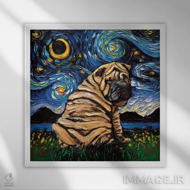 تابلو شب شارپی (نژاد سگ) اثر آجا تریر - نمای قابدار سفید