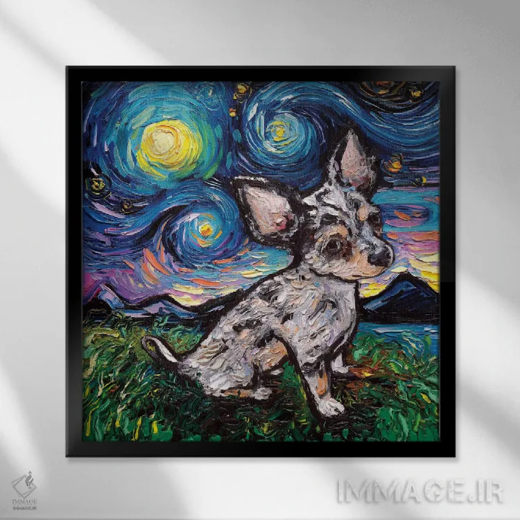 تابلو شب چیواوای مرل مینیاتوری اثر آجا تریر - نمای قابدار مشکی
