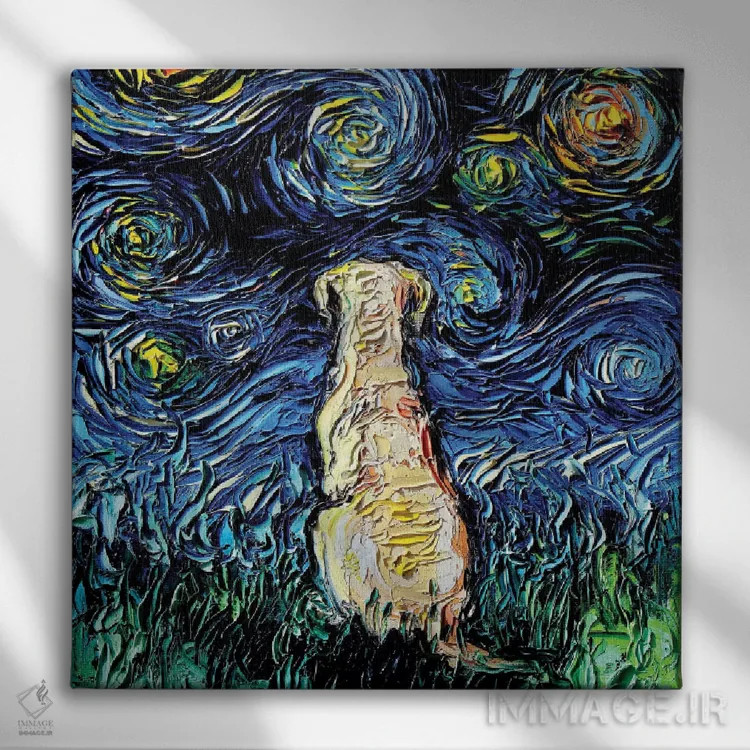 تابلو شب لابرادور زرد اثر آجا تریر - نمای روبهرو روی دیوار